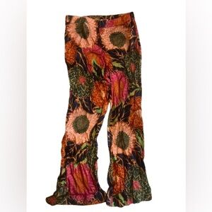 Farm Rio Bold Floral Wide-Leg Pants Size L - Multicolor Sunflower Print